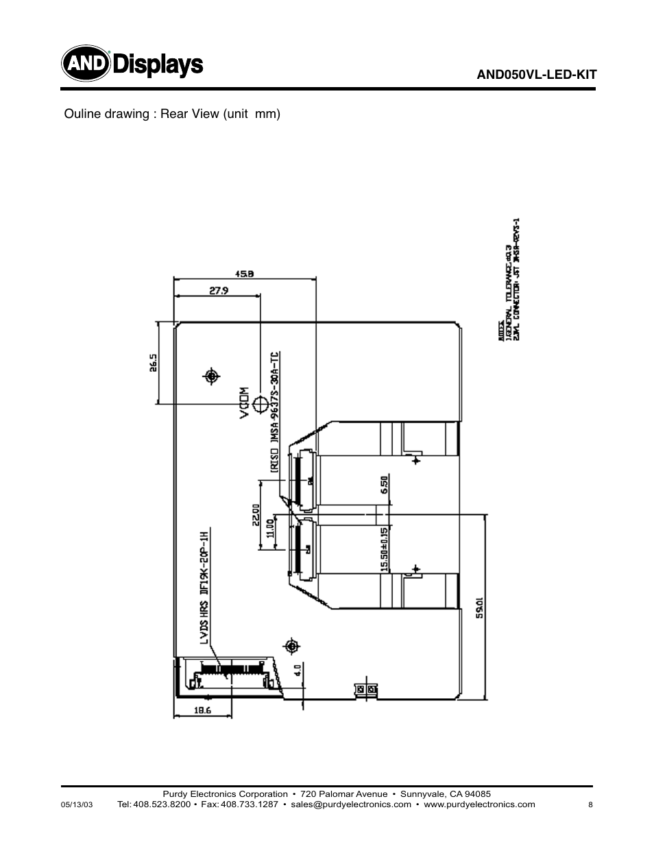 Displays | Purdy AND050VL-LED-KIT User Manual | Page 8 / 12