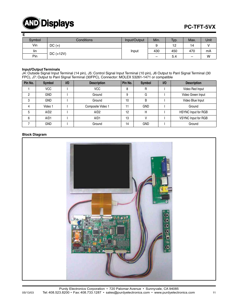 Displays, Pc-tft-5vx | Purdy AND-TFT-5VX-4HB-KIT User Manual | Page 11 / 12