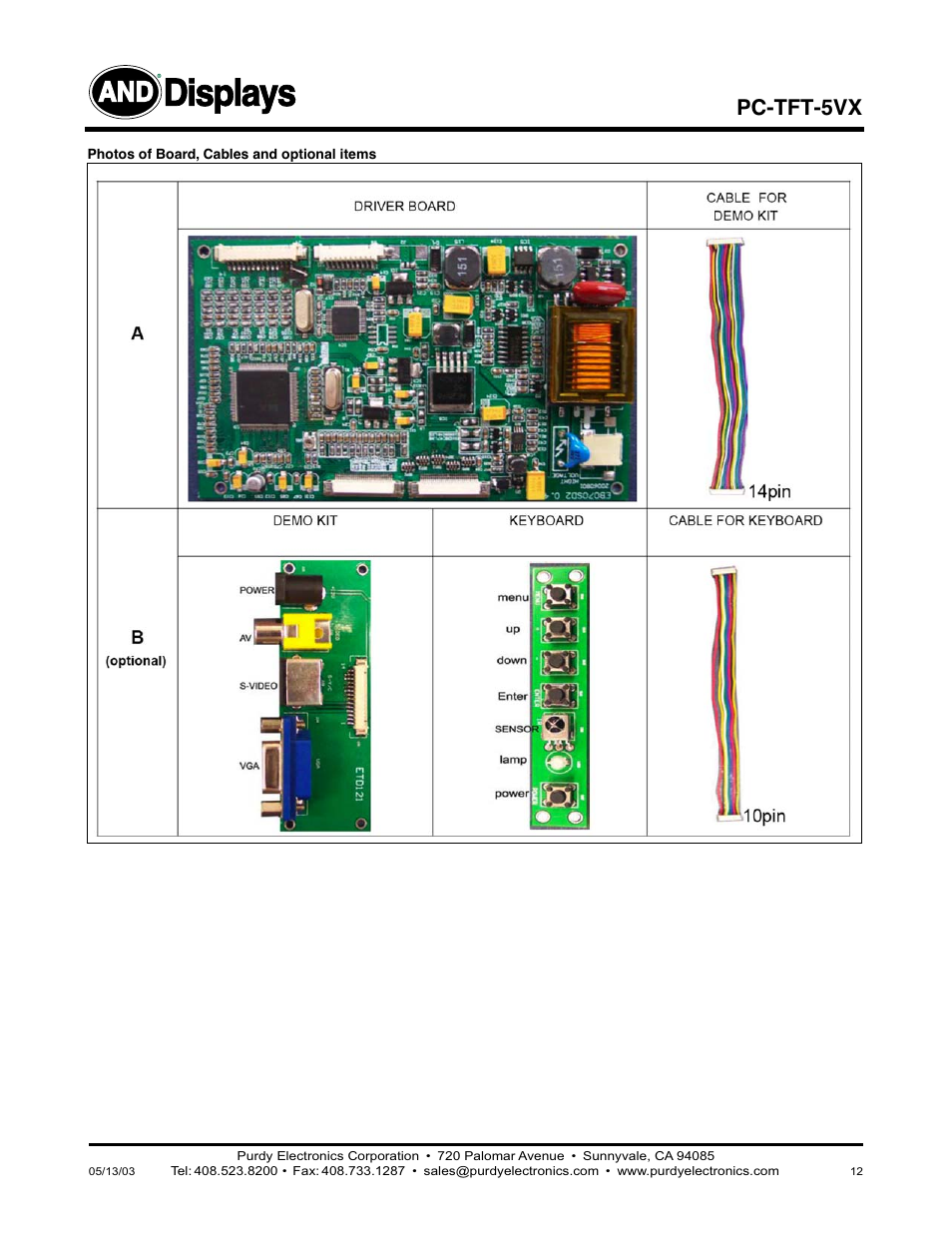 Displays, Pc-tft-5vx | Purdy AND-TFT-5VX-4HB-KIT User Manual | Page 12 / 12