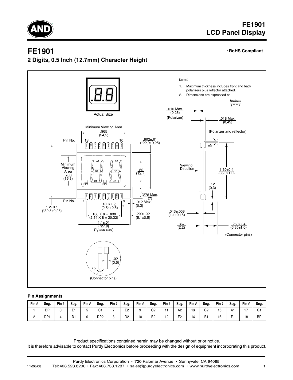 Purdy FE1901 User Manual | 1 page