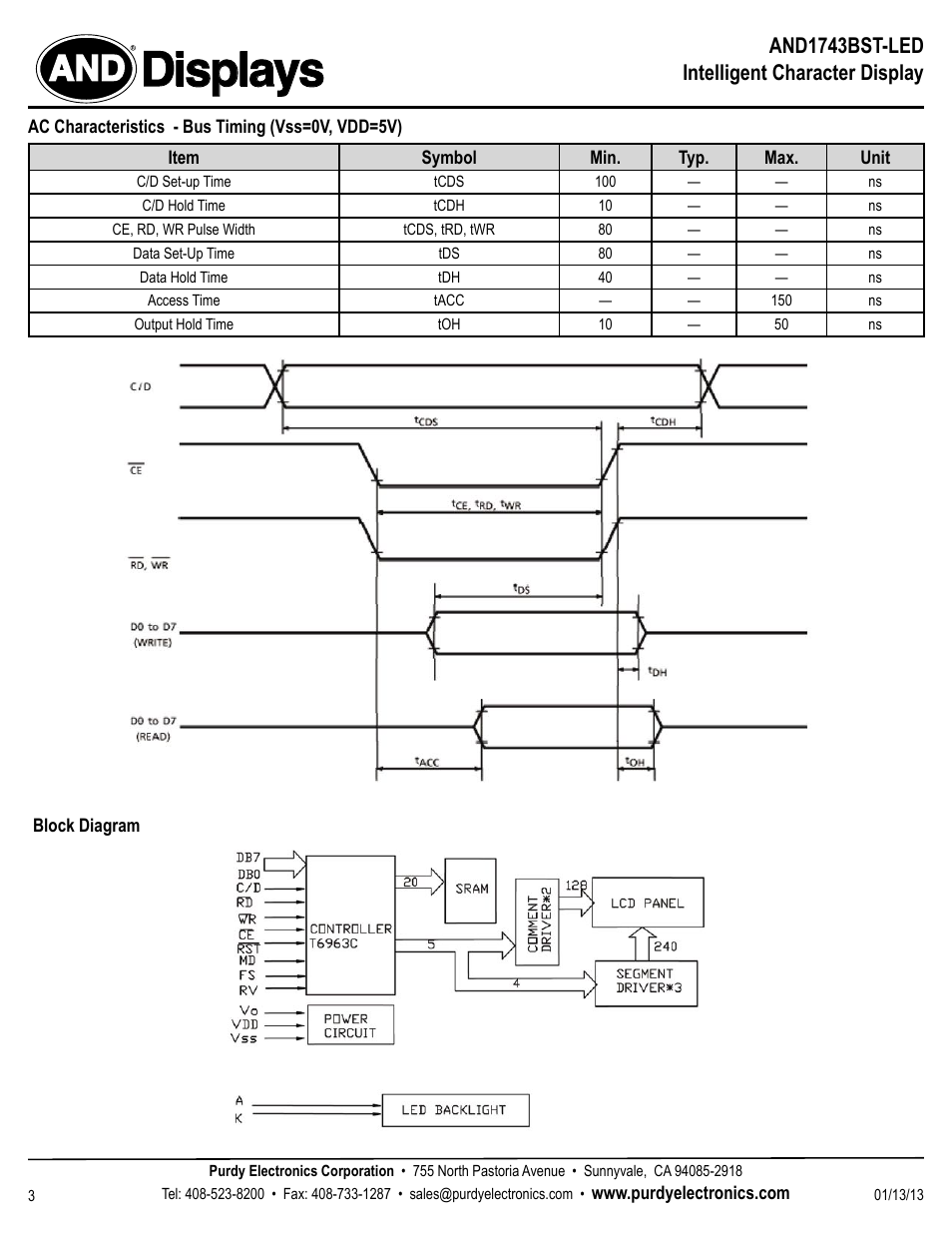 Displays, And1743bst-led intelligent character display | Purdy AND1743BST-LED User Manual | Page 3 / 6