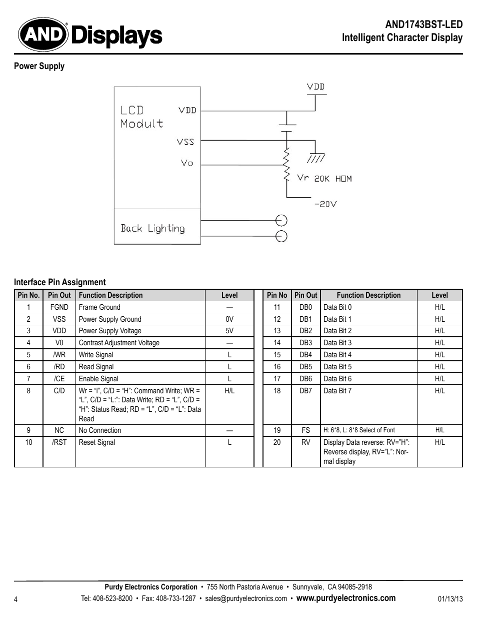 Displays, And1743bst-led intelligent character display | Purdy AND1743BST-LED User Manual | Page 4 / 6