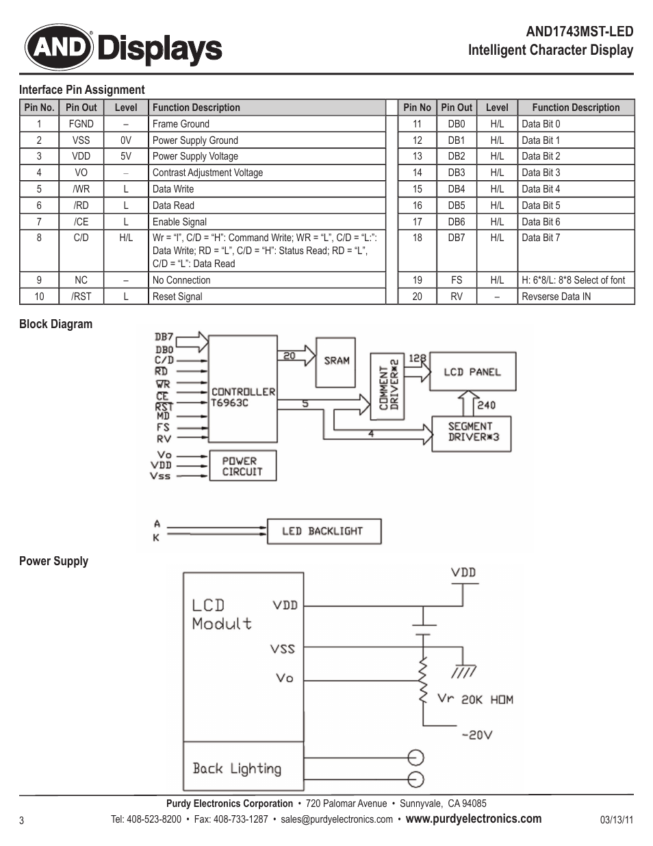 Displays, And1743mst-led intelligent character display | Purdy AND1743MST-LED User Manual | Page 3 / 4