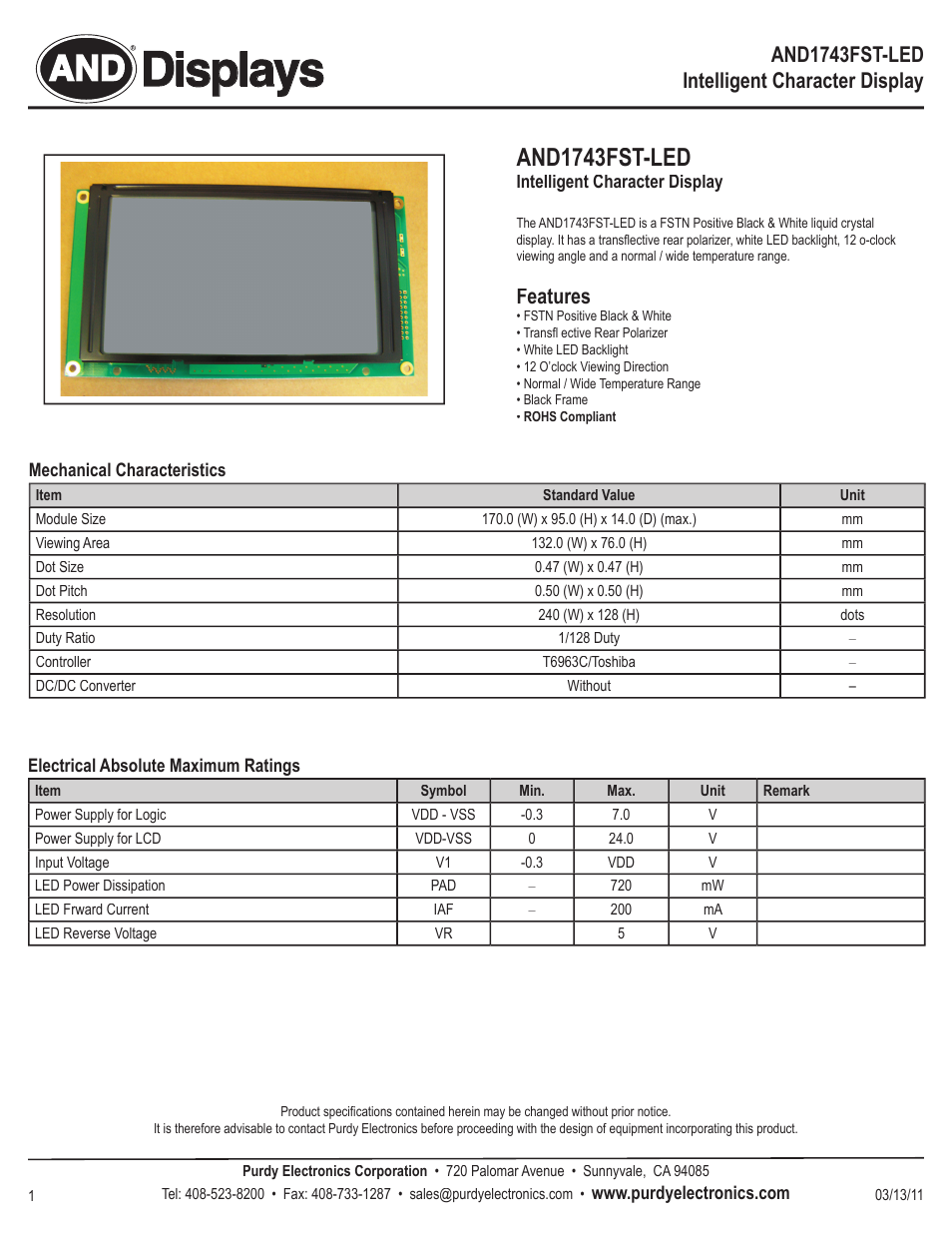 Purdy AND1743FST-LED User Manual | 4 pages