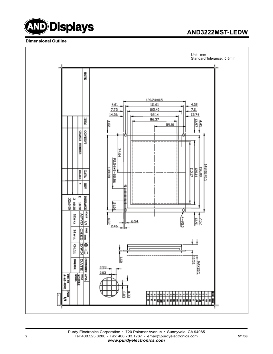 Displays, And3222mst-ledw | Purdy AND3222MST-LEDW User Manual | Page 2 / 5