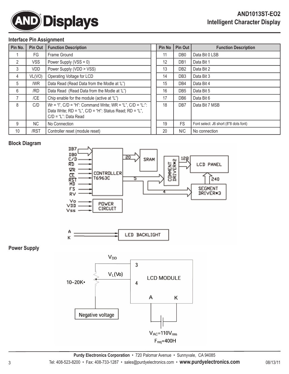 Displays | Purdy AND1013ST-EO2 User Manual | Page 3 / 4