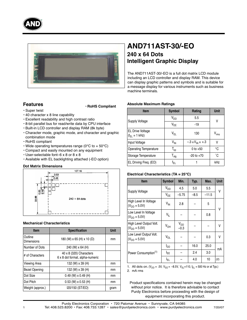 Purdy AND711AST-30/-EO User Manual | 3 pages