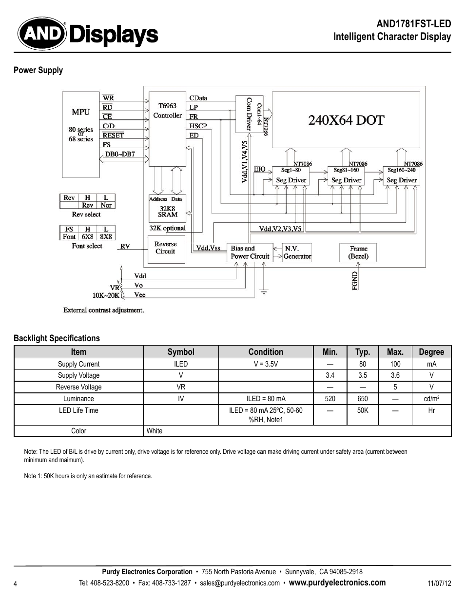 Displays, And1781fst-led intelligent character display | Purdy AND1781FST-LED User Manual | Page 4 / 5