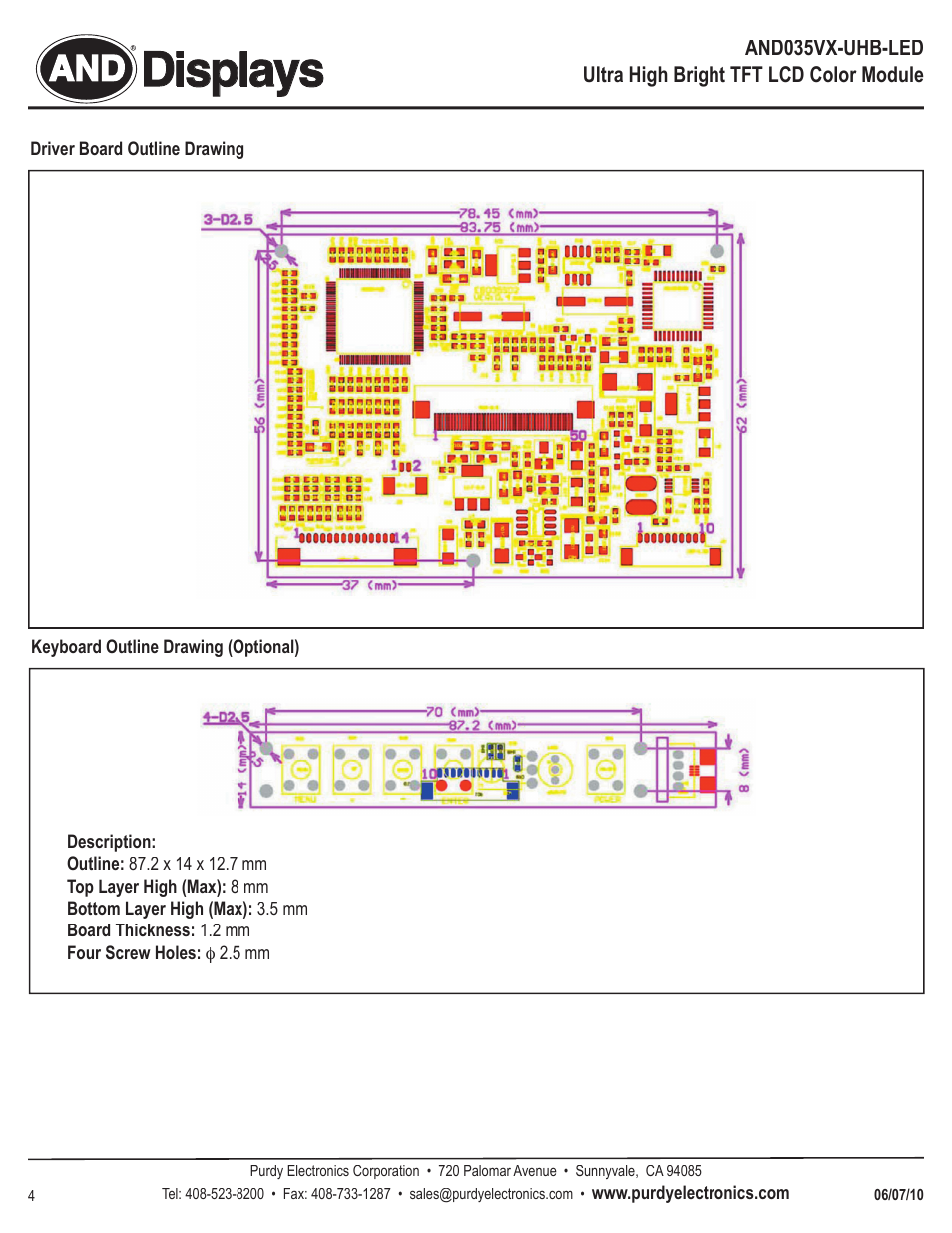 Displays | Purdy AND035VX-UHB-LED User Manual | Page 4 / 7