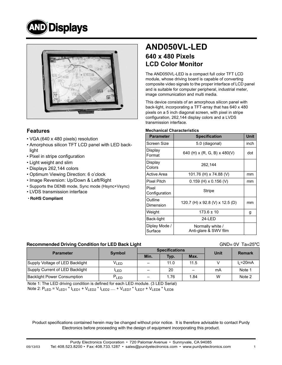 Purdy AND050VL-LED User Manual | 9 pages