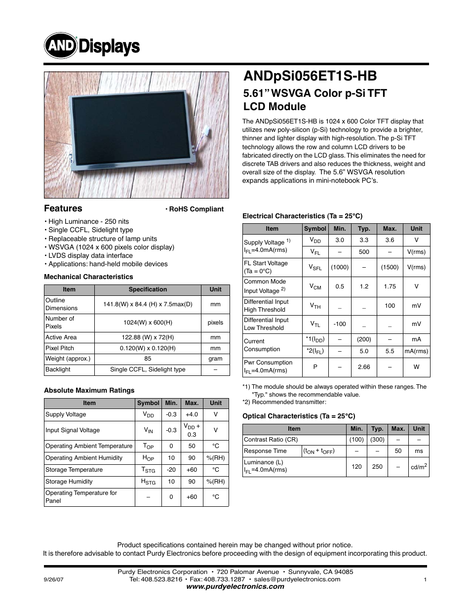 Purdy ANDpSi056ET1S-HB User Manual | 5 pages