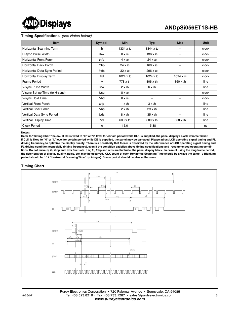 Displays, Andpsi056et1s-hb | Purdy ANDpSi056ET1S-HB User Manual | Page 3 / 5