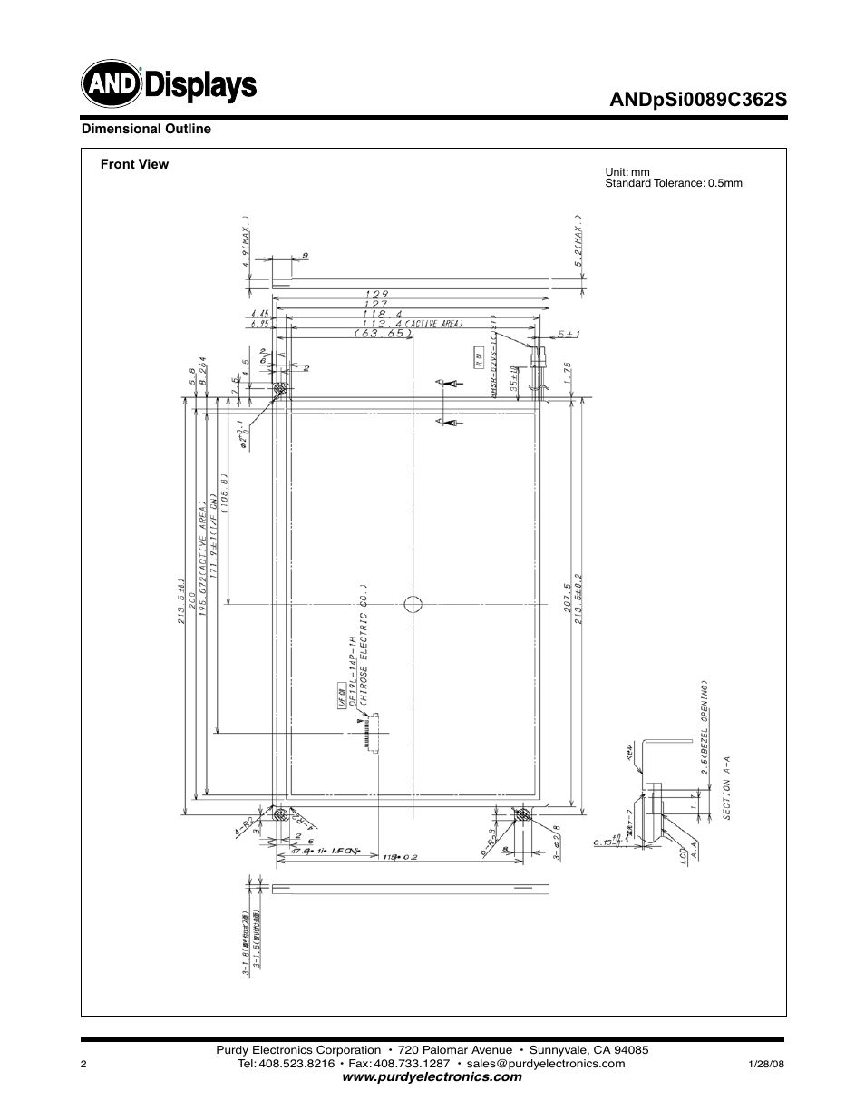 Displays | Purdy ANDpSi089C362S User Manual | Page 2 / 6