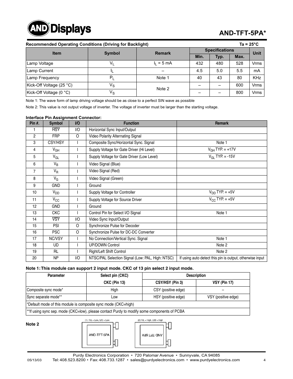 Displays, And-tft-5pa | Purdy AND-TFT-5PA User Manual | Page 4 / 5