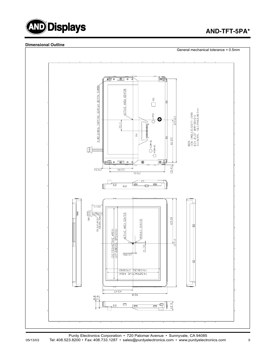 Displays, And-tft-5pa | Purdy AND-TFT-5PA User Manual | Page 5 / 5