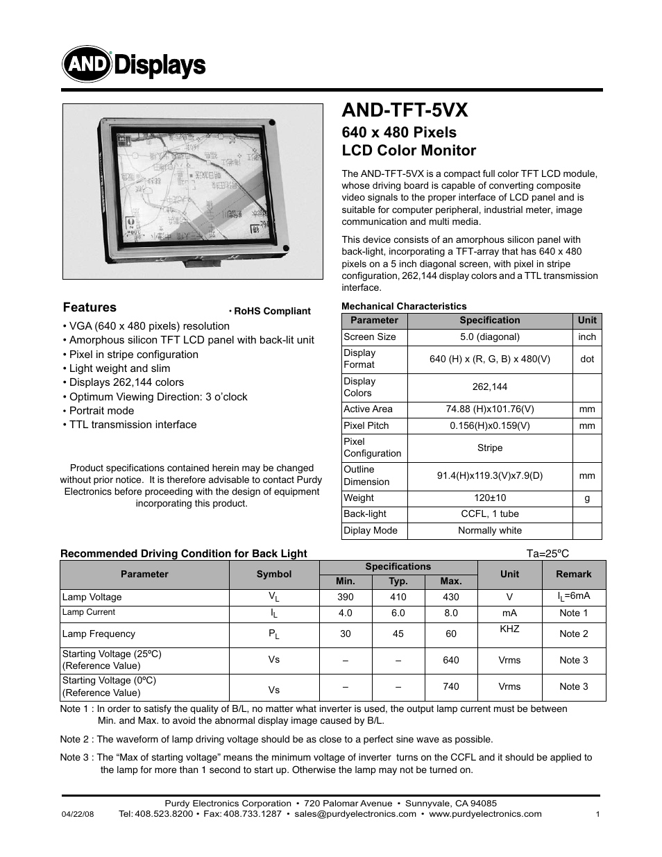 Purdy AND-TFT-5VX User Manual | 9 pages