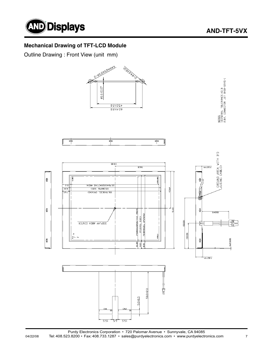 Displays, And-tft-5vx | Purdy AND-TFT-5VX User Manual | Page 7 / 9