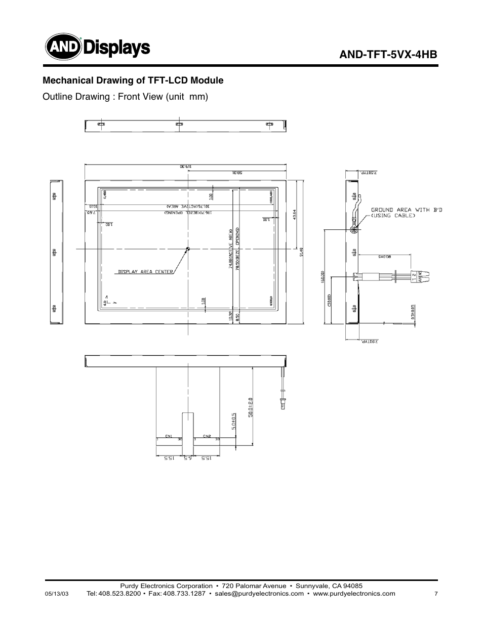 Displays, And-tft-5vx-4hb | Purdy AND-TFT-5VX-4HB User Manual | Page 7 / 9