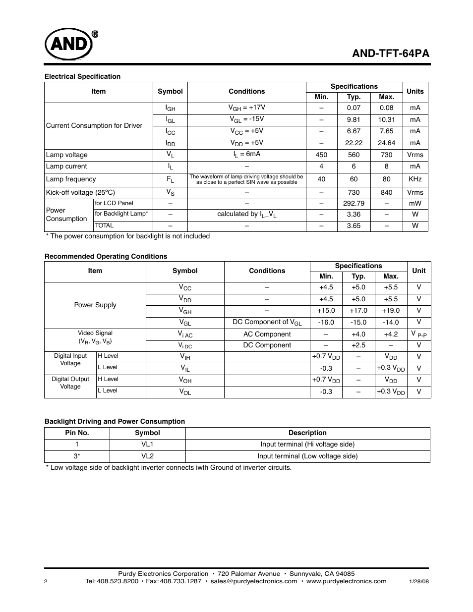 And-tft-64pa | Purdy AND-TFT-64PA User Manual | Page 2 / 6