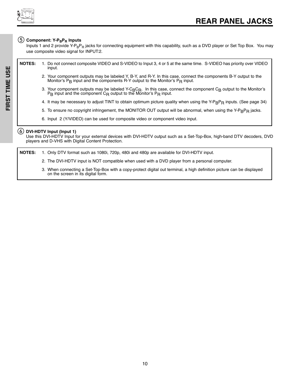 Rear panel jacks | Daewoo 51M200A User Manual | Page 10 / 64