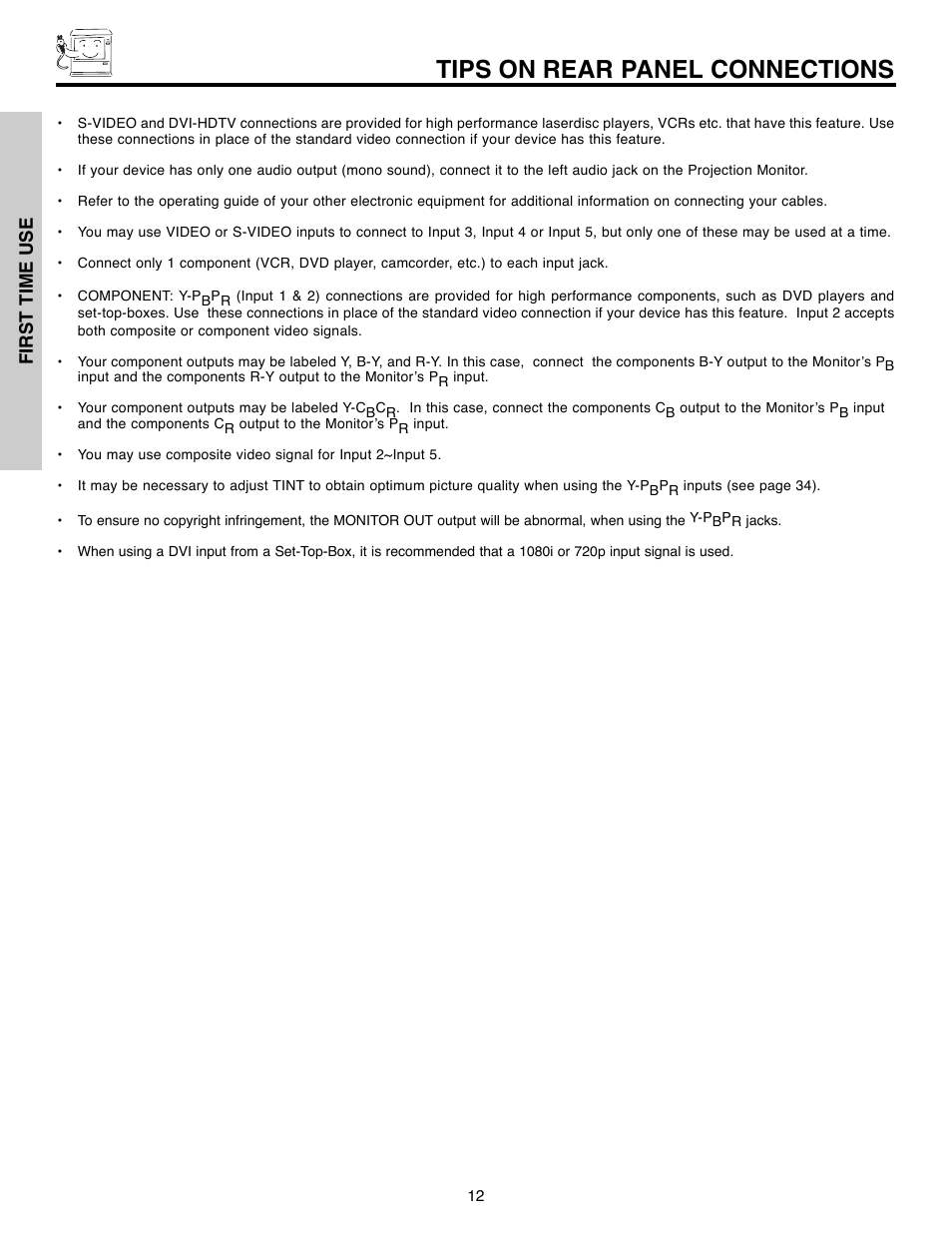 Tips on rear panel connections | Daewoo 51M200A User Manual | Page 12 / 64