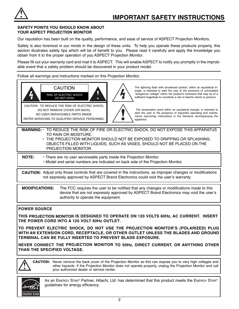 Important safety instructions, Caution | Daewoo 51M200A User Manual | Page 2 / 64