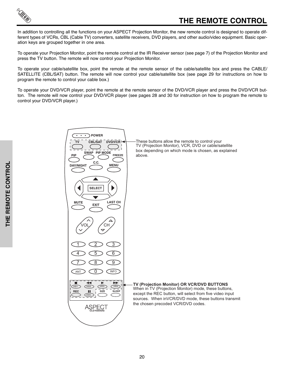 The remote control | Daewoo 51M200A User Manual | Page 20 / 64