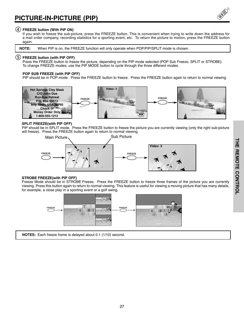 Picture-in-picture (pip), The remote control, Main picture sub picture | Daewoo 51M200A User Manual | Page 27 / 64