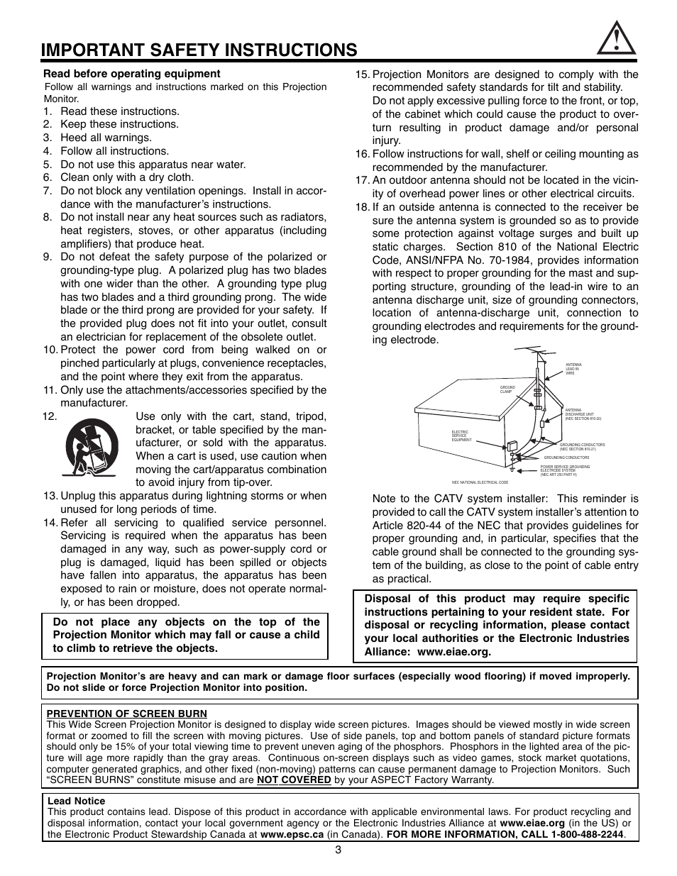 Important safety instructions | Daewoo 51M200A User Manual | Page 3 / 64