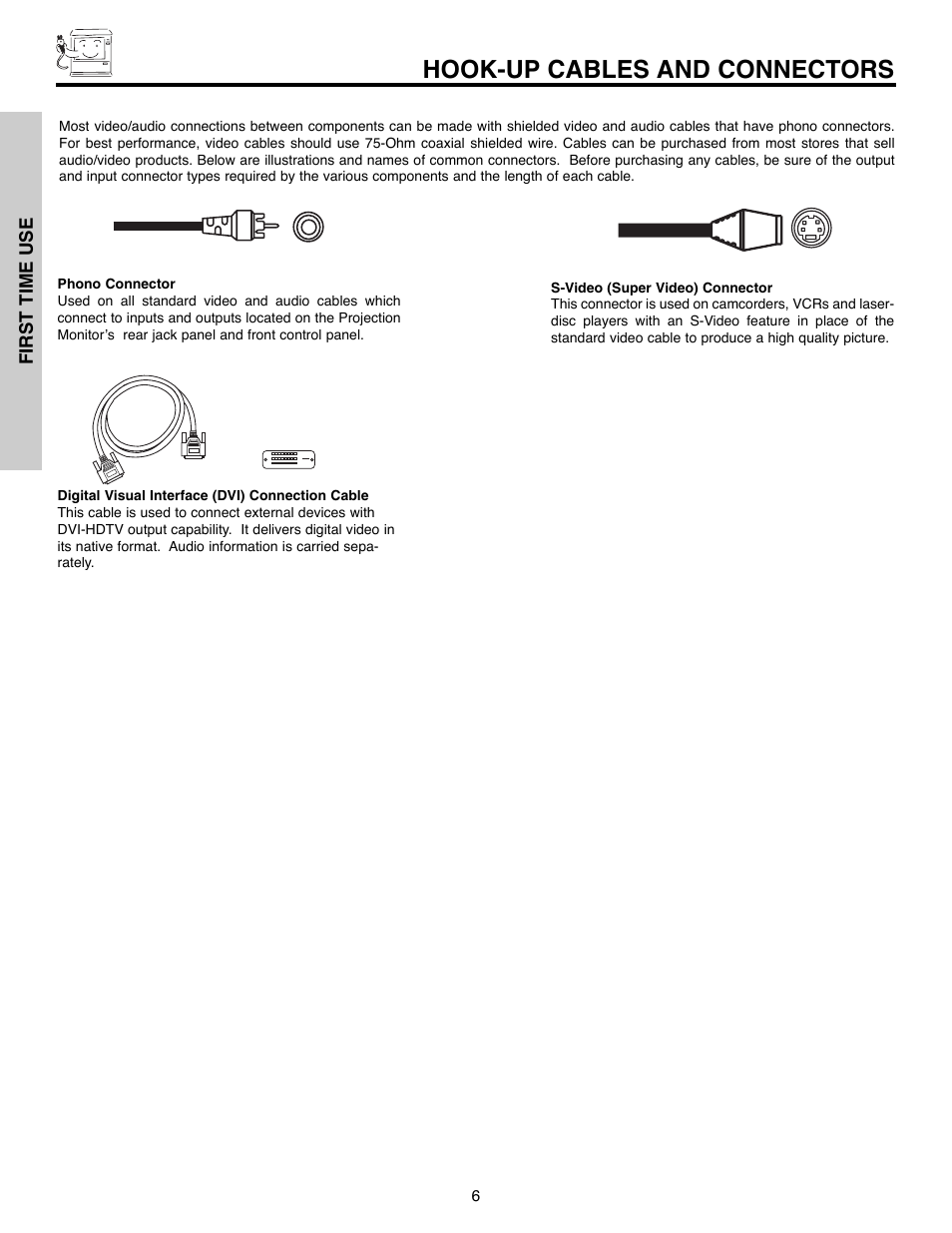 Hook-up cables and connectors | Daewoo 51M200A User Manual | Page 6 / 64