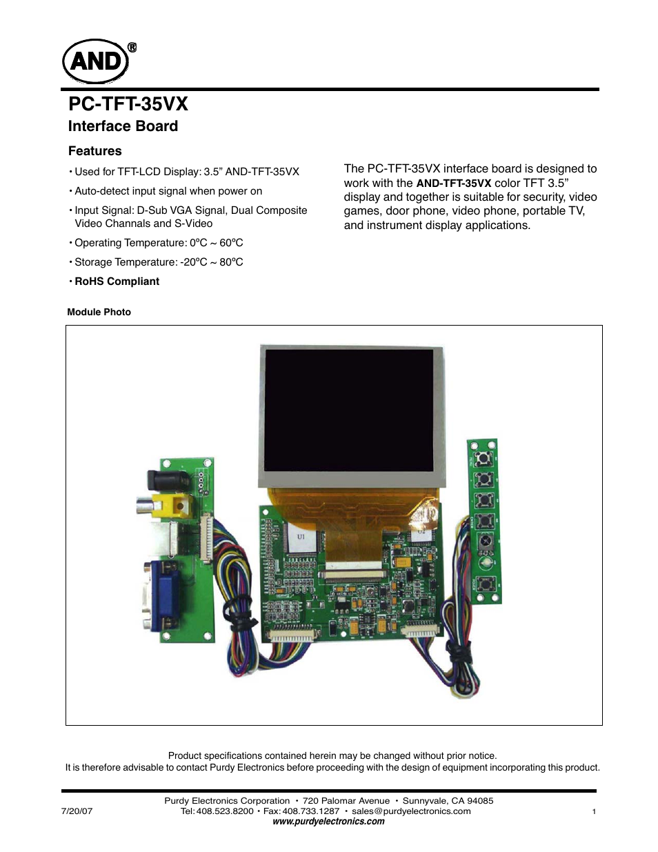 Purdy PC-TFT-35VX User Manual | 6 pages