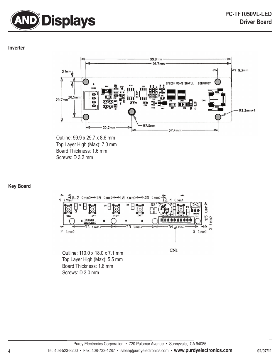 Displays | Purdy PC-TFT-050VL-LED User Manual | Page 4 / 4