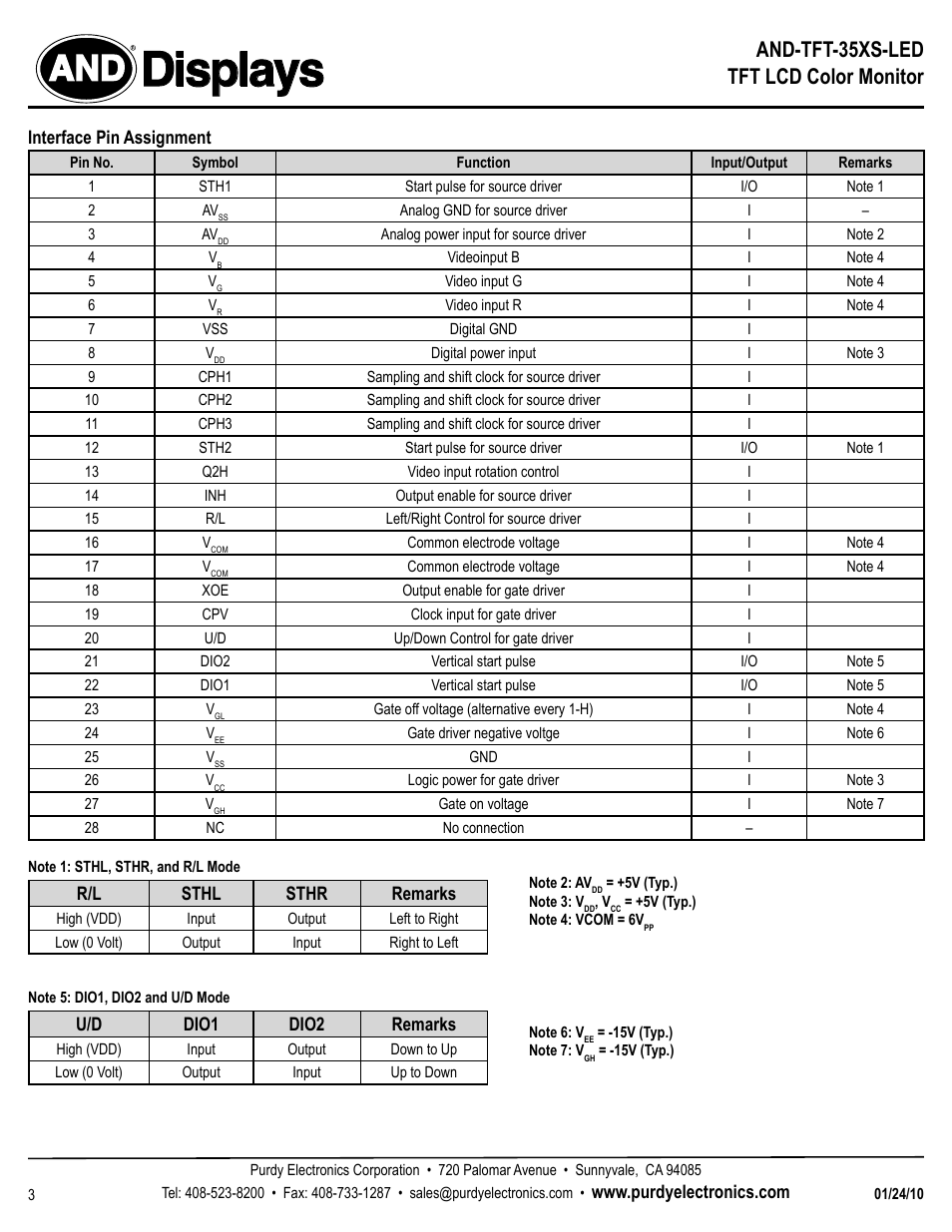 Displays, And-tft-35xs-led tft lcd color monitor | Purdy AND-TFT-35XS-LED User Manual | Page 3 / 4