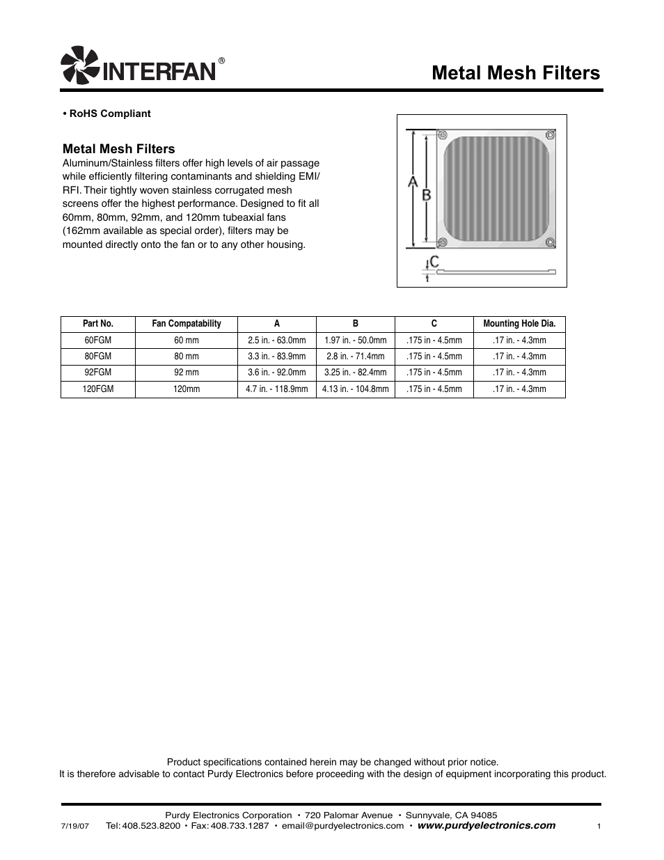 Purdy Metal Mesh Filters User Manual | 1 page