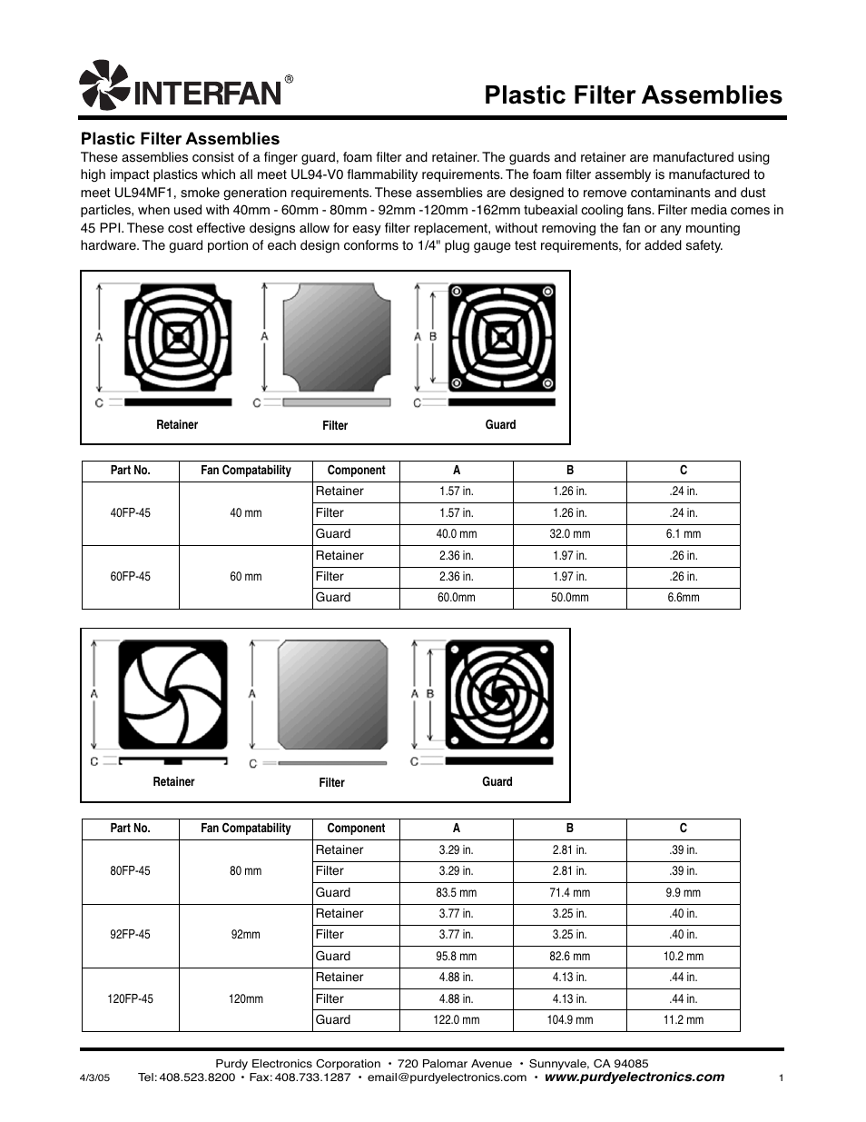 Purdy Plastic Filter Assemblies User Manual | 2 pages