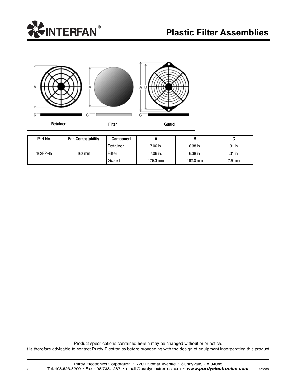 Plastic filter assemblies | Purdy Plastic Filter Assemblies User Manual | Page 2 / 2