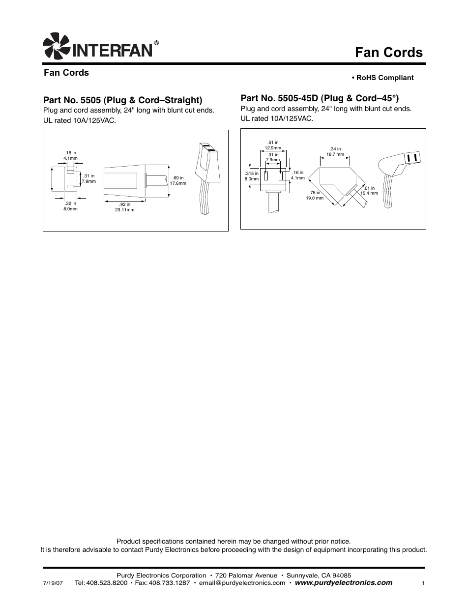 Purdy Fan Cords User Manual | 1 page