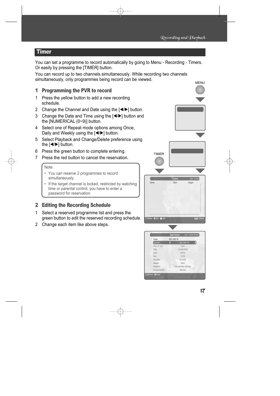 Timer, 2 editing the recording schedule | Daewoo DSD-9502T User Manual | Page 18 / 28