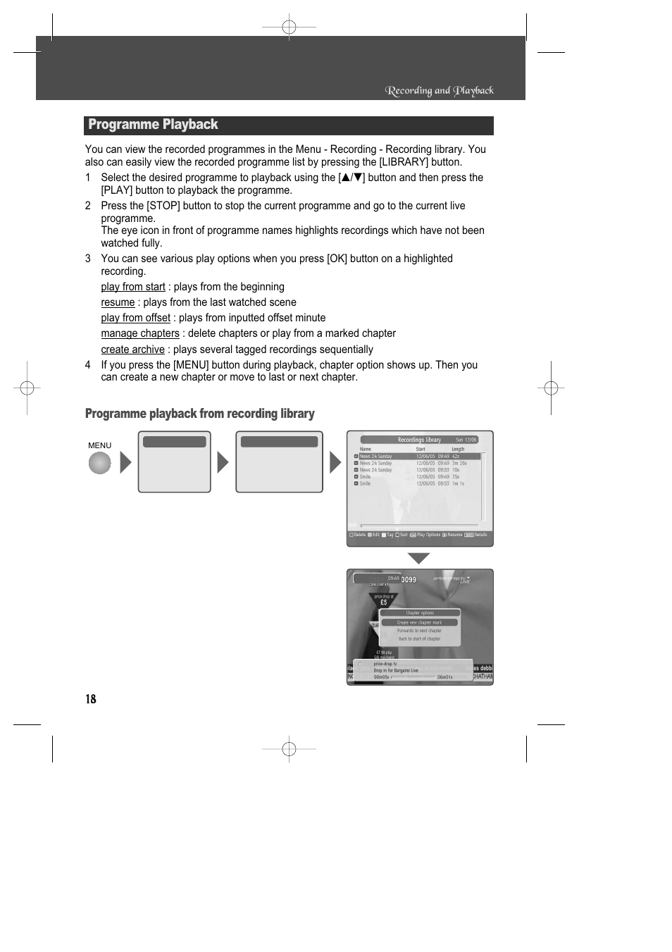 Programme playback, Programme playback from recording library | Daewoo DSD-9502T User Manual | Page 19 / 28