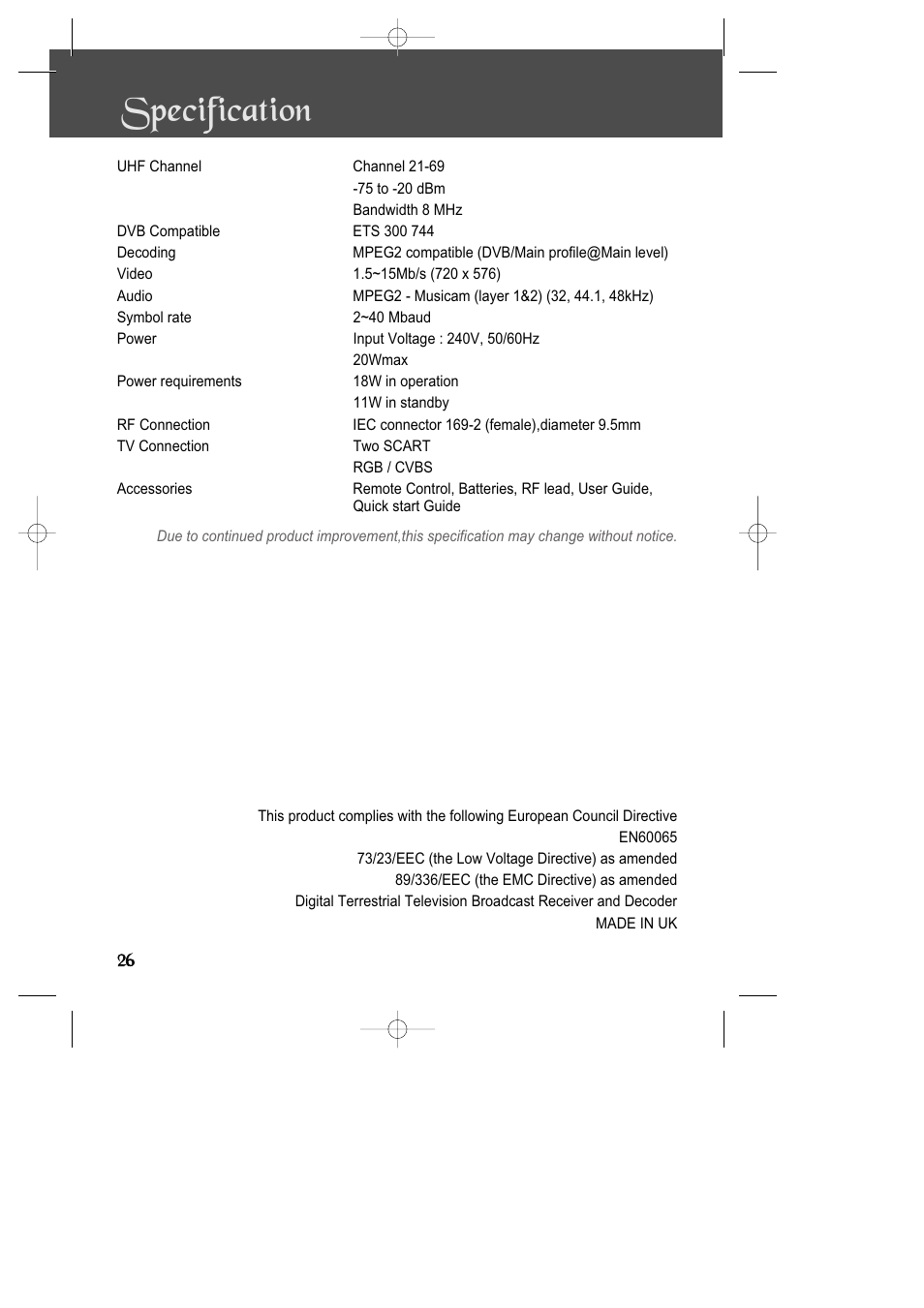 Specification | Daewoo DSD-9502T User Manual | Page 27 / 28