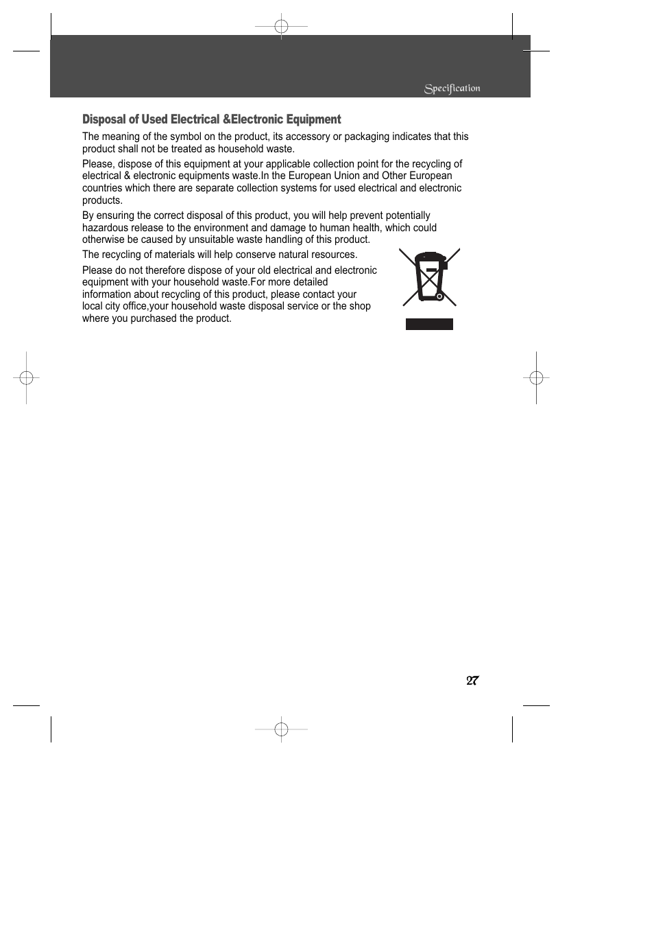 Disposal of used electrical &electronic equipment | Daewoo DSD-9502T User Manual | Page 28 / 28