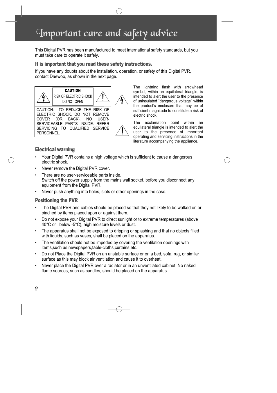 Important care and safety advice | Daewoo DSD-9502T User Manual | Page 3 / 28