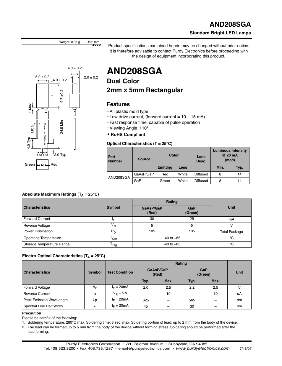 Purdy AND208SGA User Manual | 3 pages