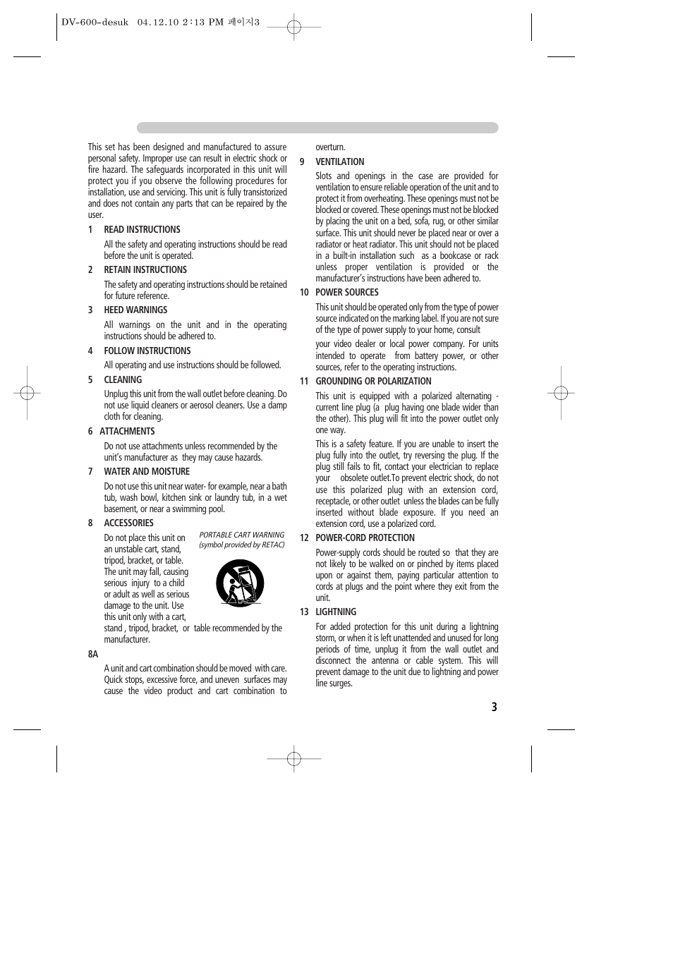 Daewoo DV-600 User Manual | Page 4 / 39