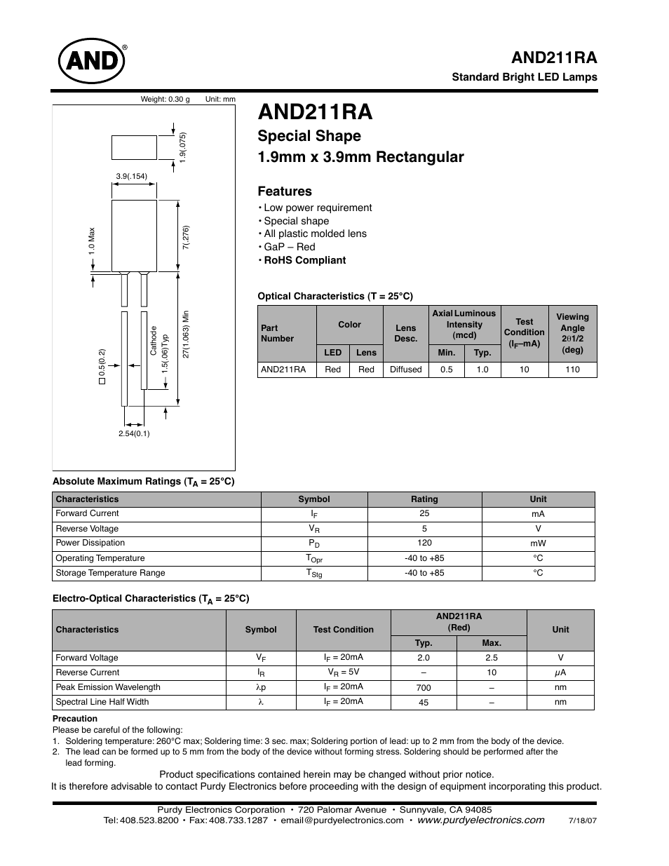 Purdy AND211RA User Manual | 2 pages