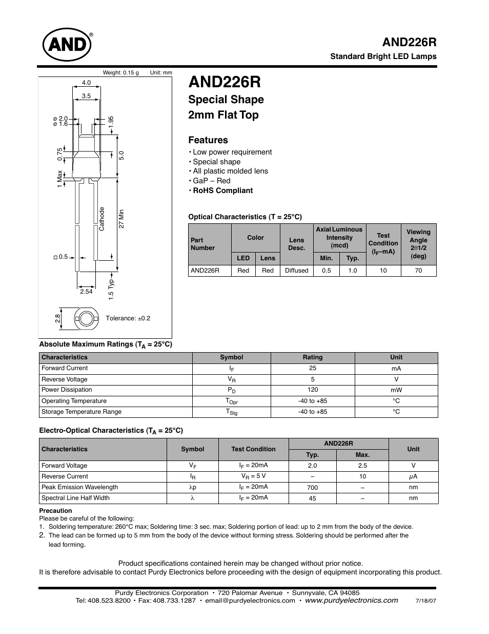 Purdy AND226R User Manual | 2 pages