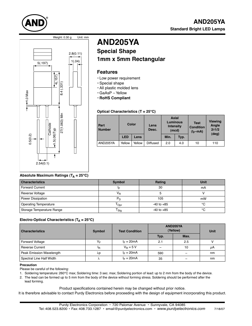 Purdy AND205YA User Manual | 2 pages