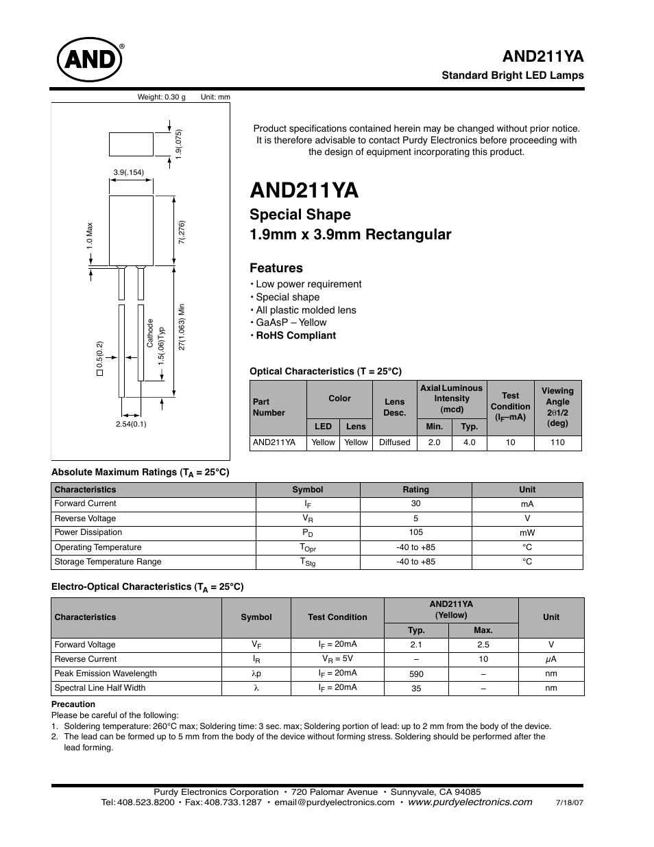 Purdy AND211YA User Manual | 2 pages