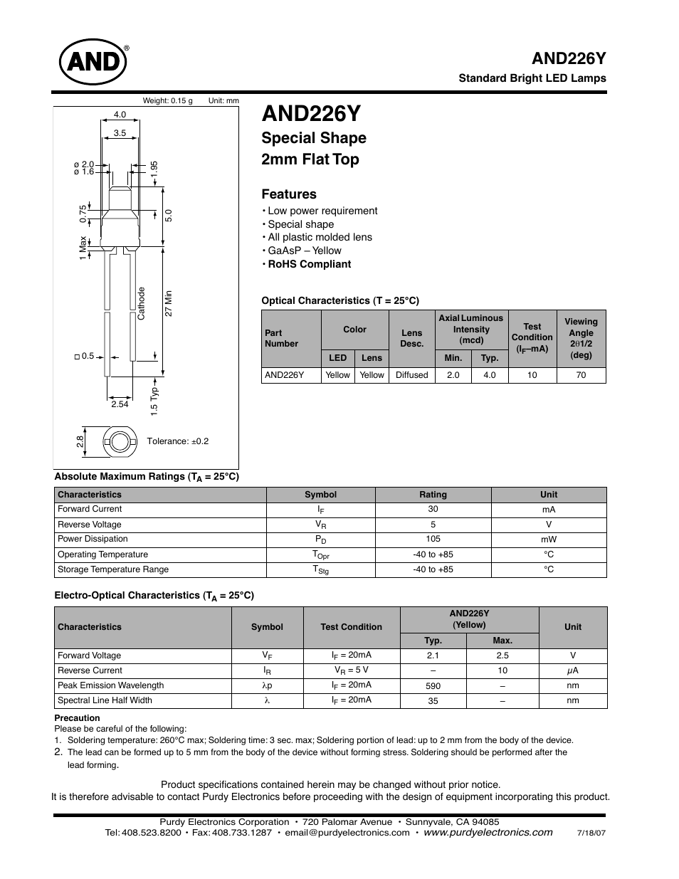 Purdy AND226Y User Manual | 2 pages