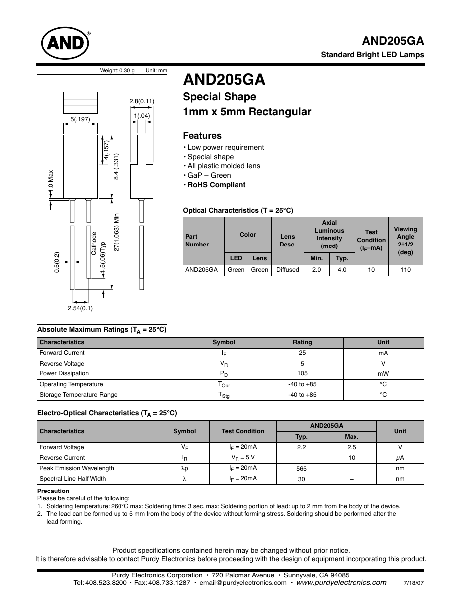 Purdy AND205GA User Manual | 2 pages